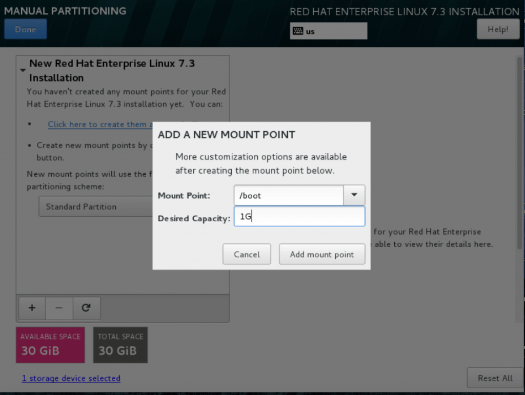 /boot partition with 1 GB