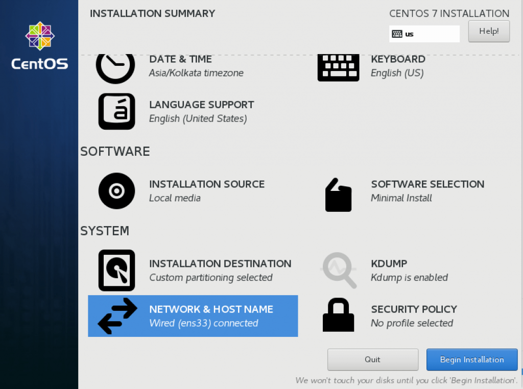 Summary window after configuration