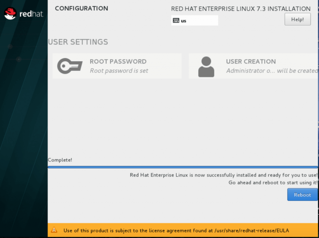 Reboot the server after installation