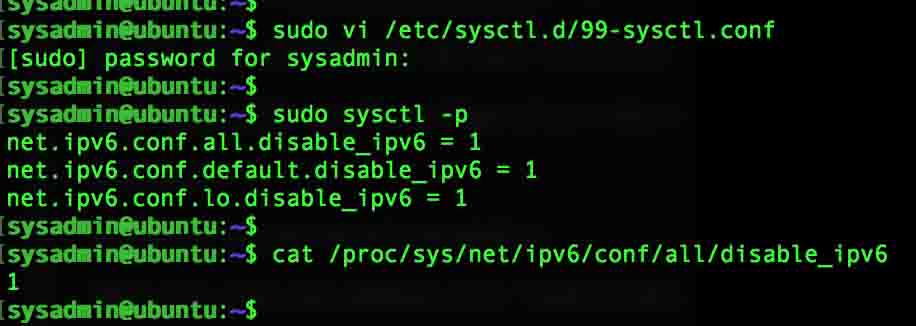 Disable IPv6 in Ubuntu