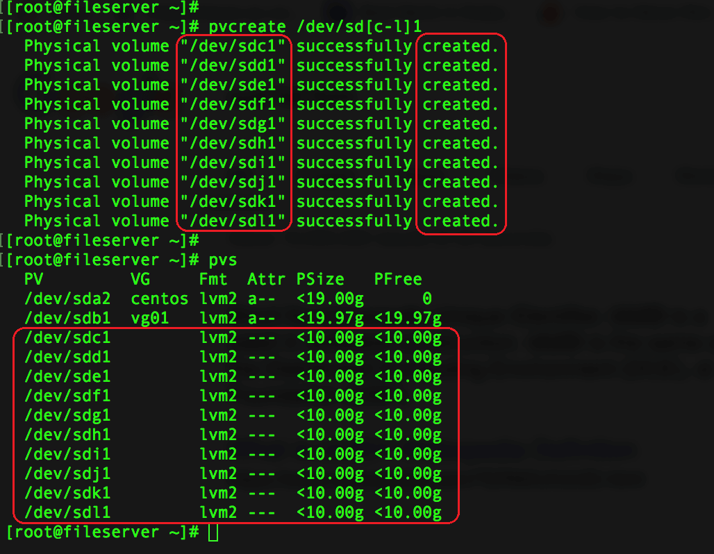 Creating physical volumes in bulk disks