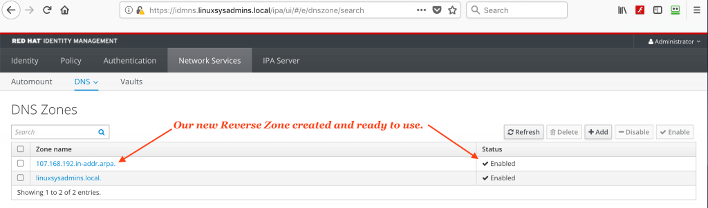 List created PRT zone in Red Hat IPA server