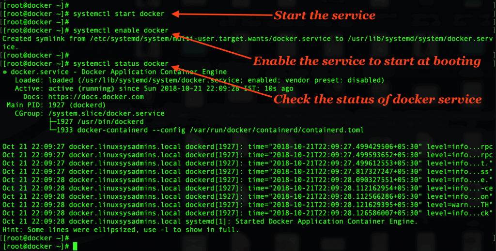 Start service and enable service