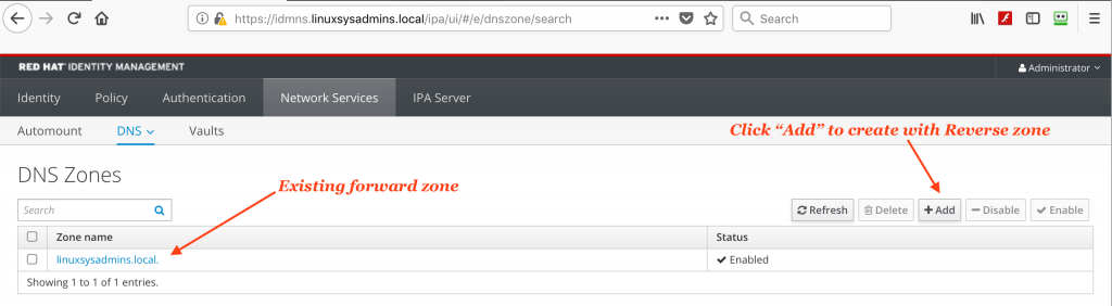 Add DNS reverse zone in IDM server