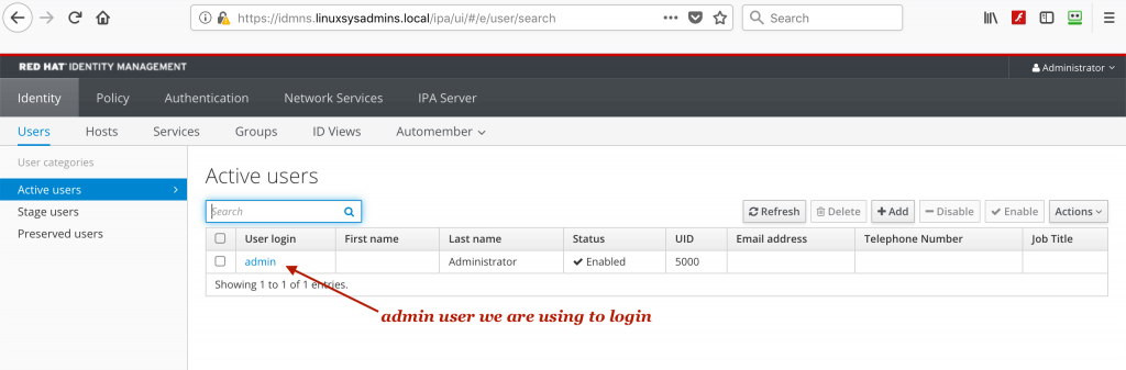 admin user in IPA server