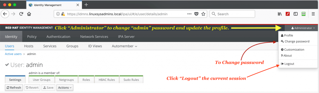 changing IPA server admin user password