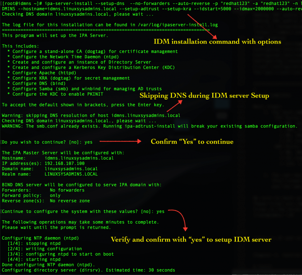 ipa-server-install command to install idm server