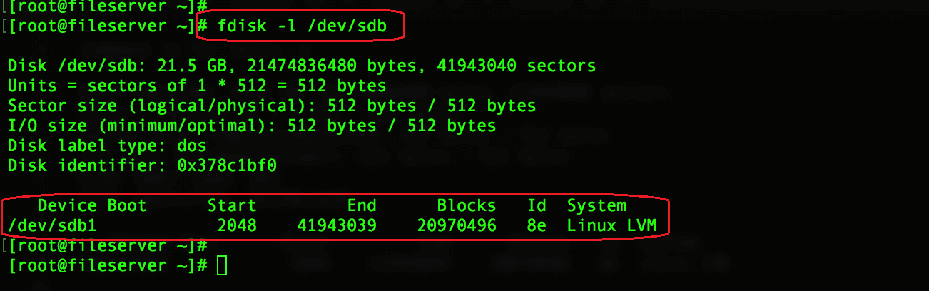 list and verify the created partition for LVM