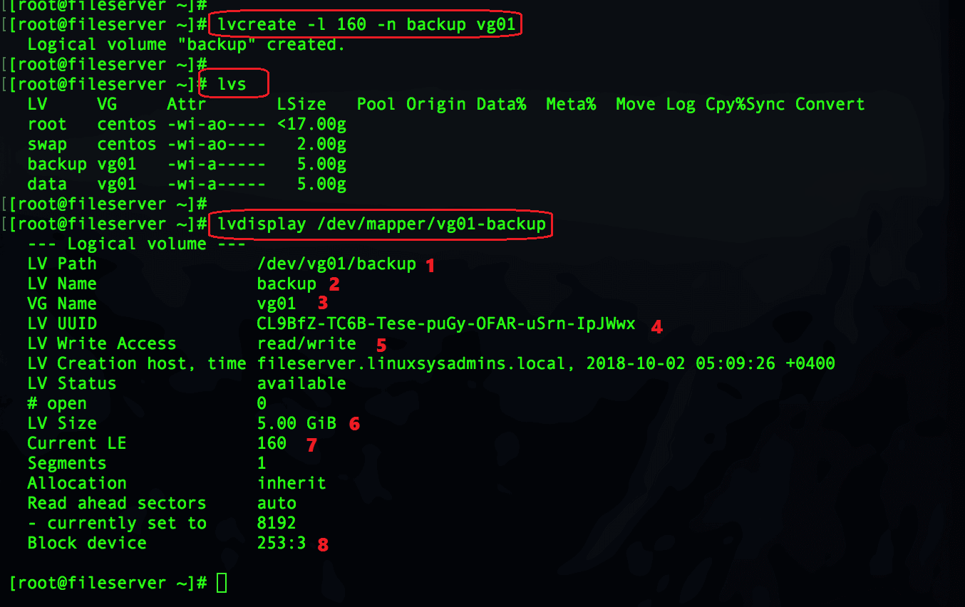 lvcreate using extent size in Linux