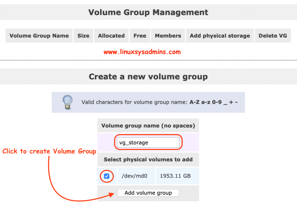 Create Volume group on RAID Array