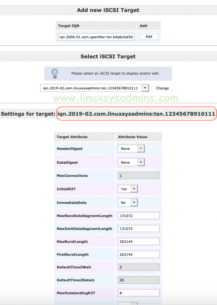 Create iSCSI Target iQN