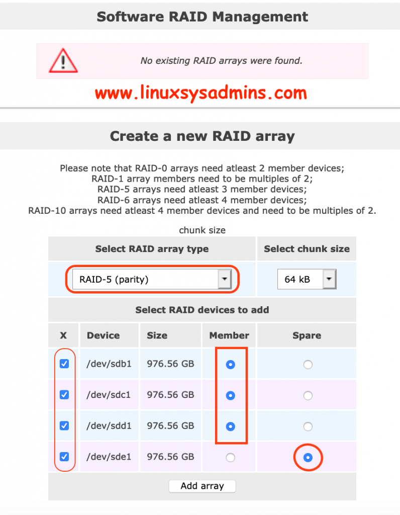 Creating RAID array
