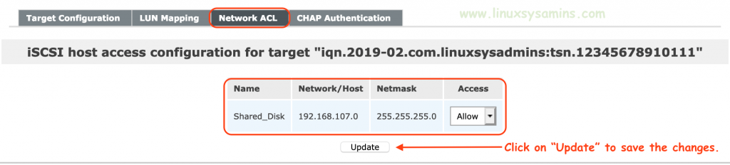 Access Control List for iSCSI Target