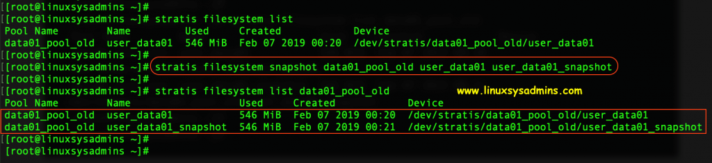 Snapshot a filesystem in Stratis