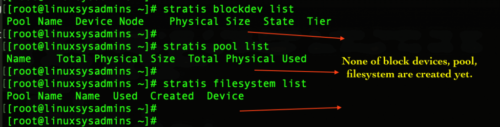 Stratis list to verify existing block, pool and fs