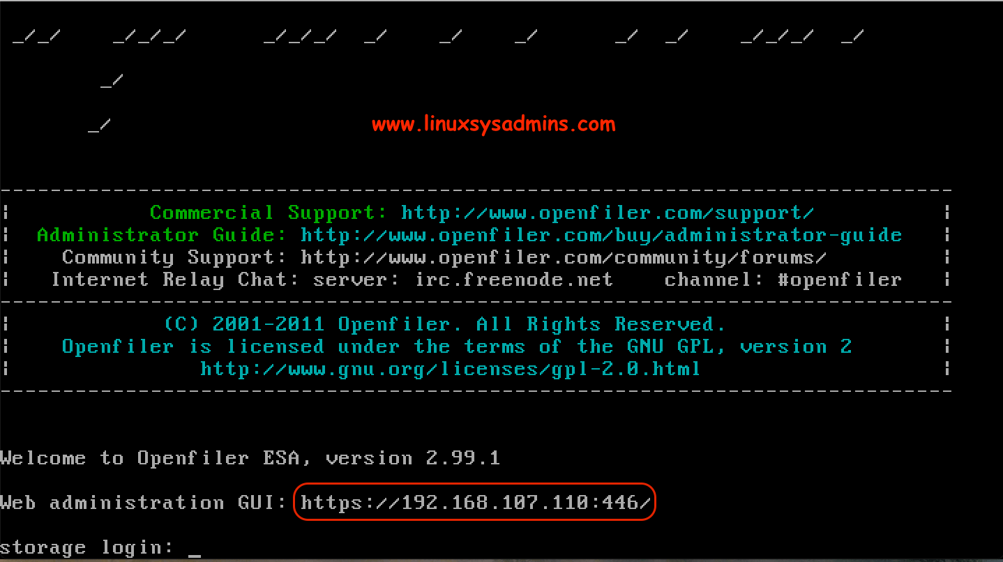Web version. Openfiler. Установка Openfiler. Пароль для root по умолчанию.