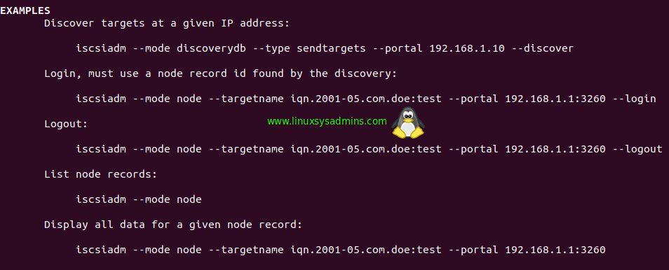 Using man page for iscsiadm