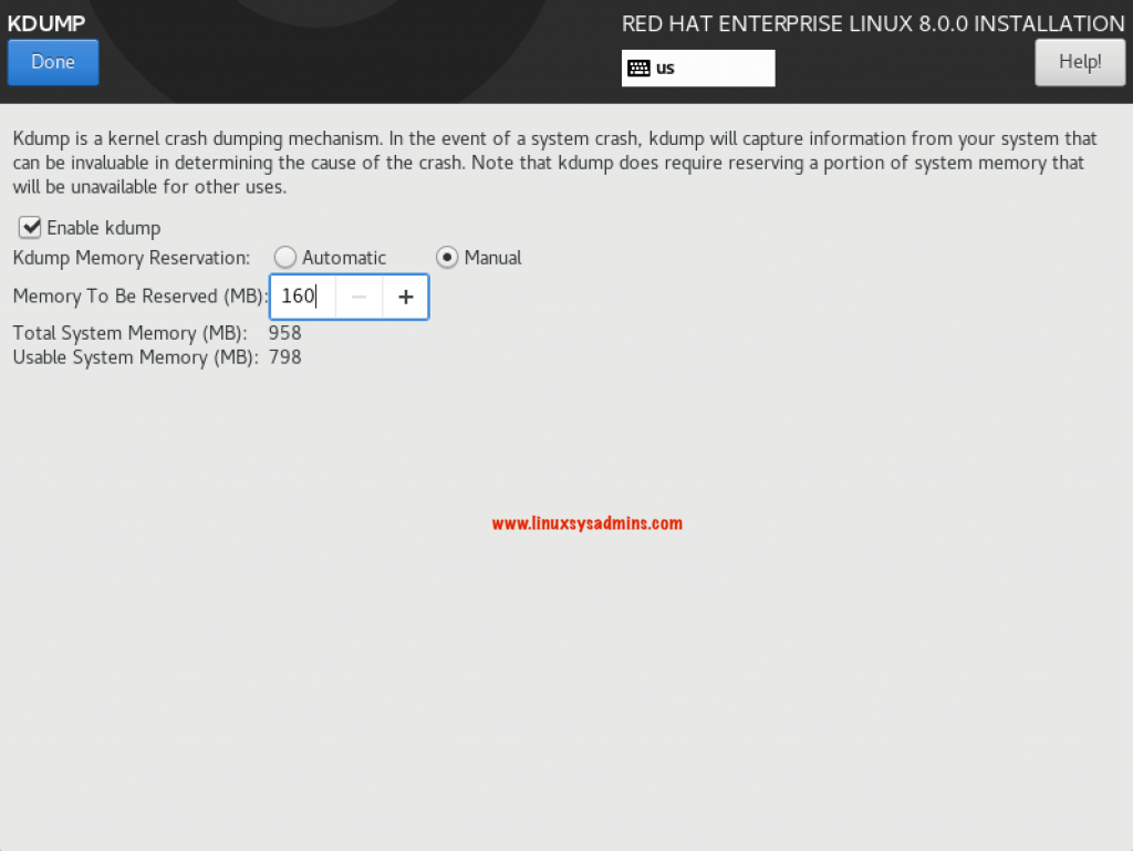 Enable Kdump and reserve memory