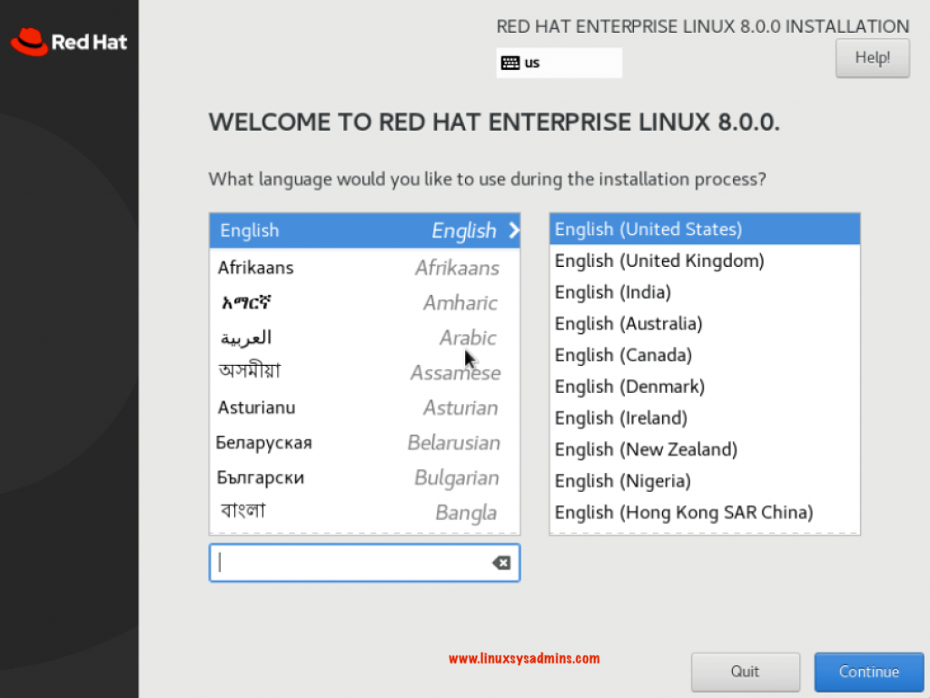 RHEL 8 Installation language 