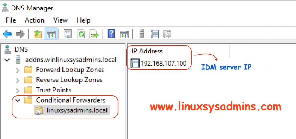 Added Conditional forwarder for Integrating IDM with AD