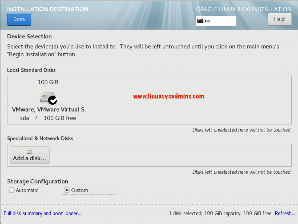 Partitioning for Oracle Linux 8 Installation