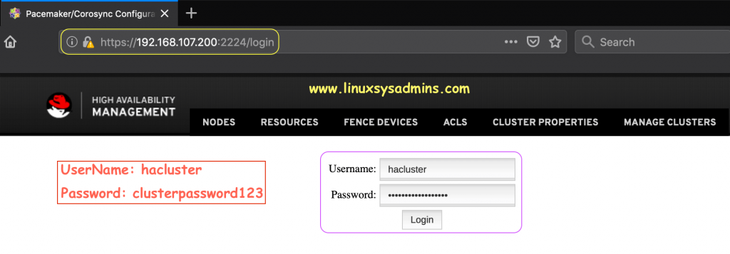 Adding cluster from Pacemaker Web UI