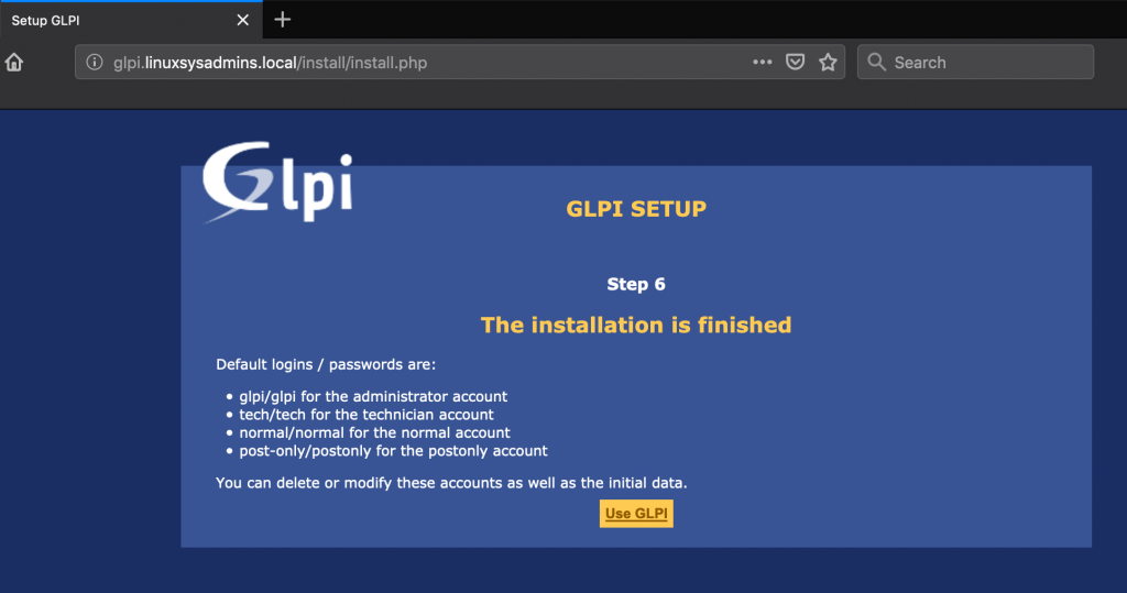GLPI Completing with Installation