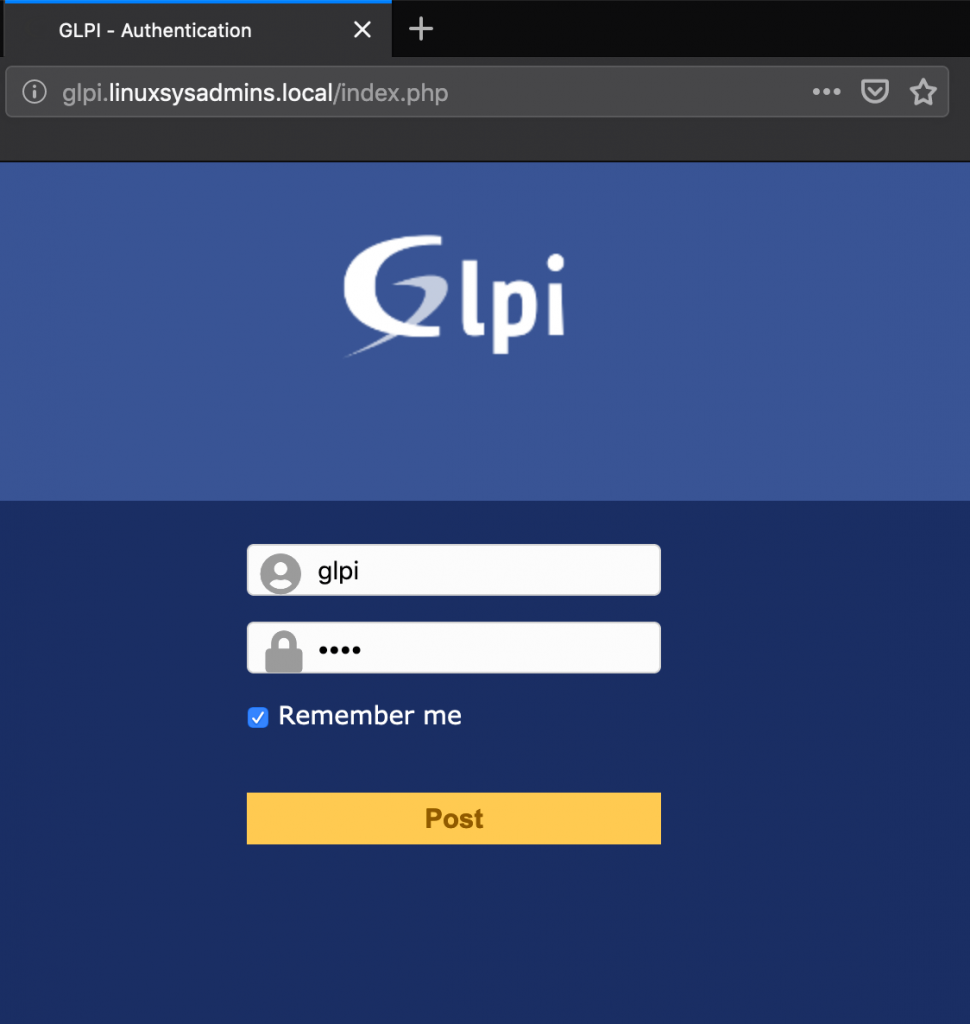 GLPI Asset Management Login Screen