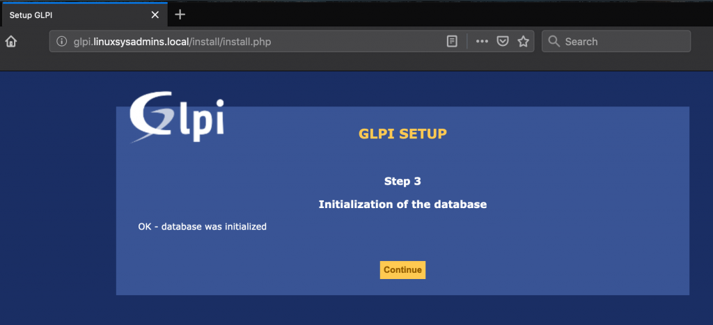 Initialize the DB for GLPI