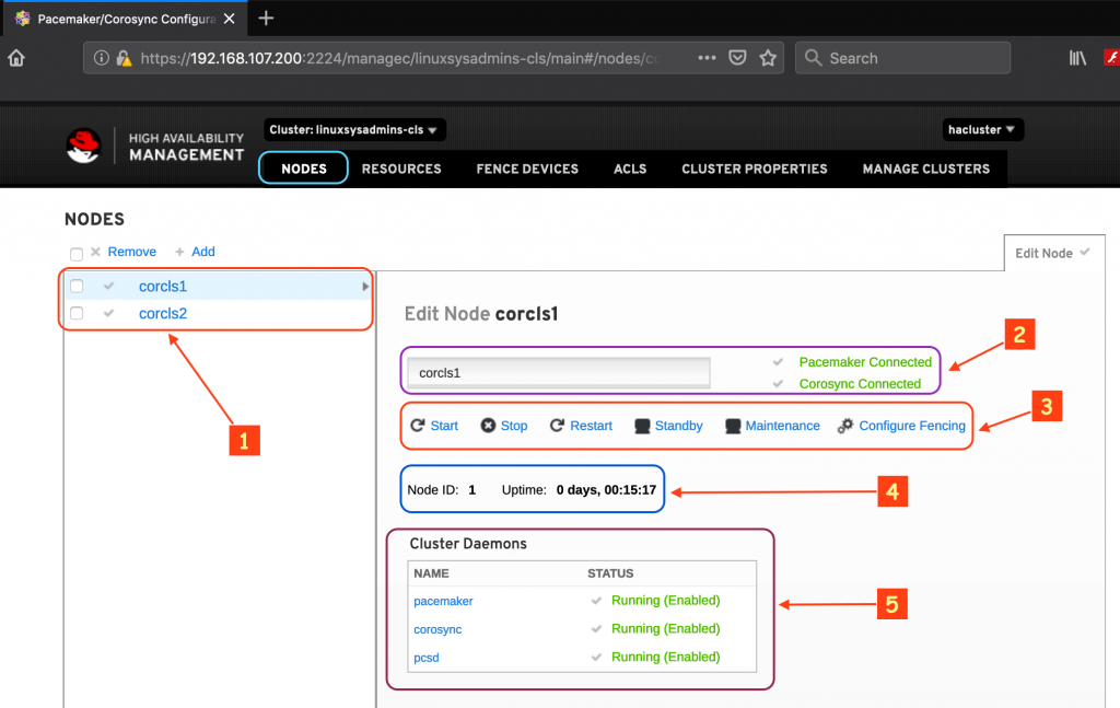 Pacemaker node options from GUI