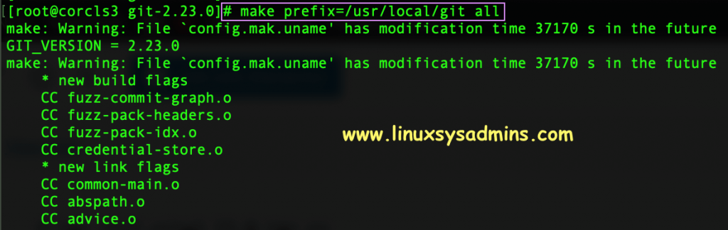 Installing Git from kernel.org on CentOS, RHEL & Oracle 6/7/8 Linux 3 Run make to prepare for installation