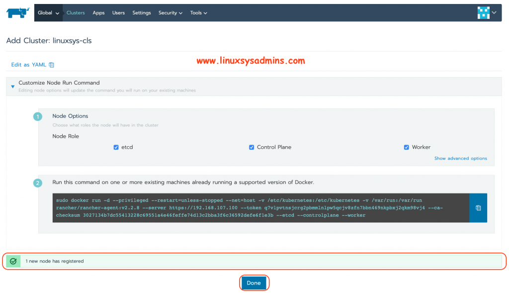 Node registered with Kubernetes  cluster