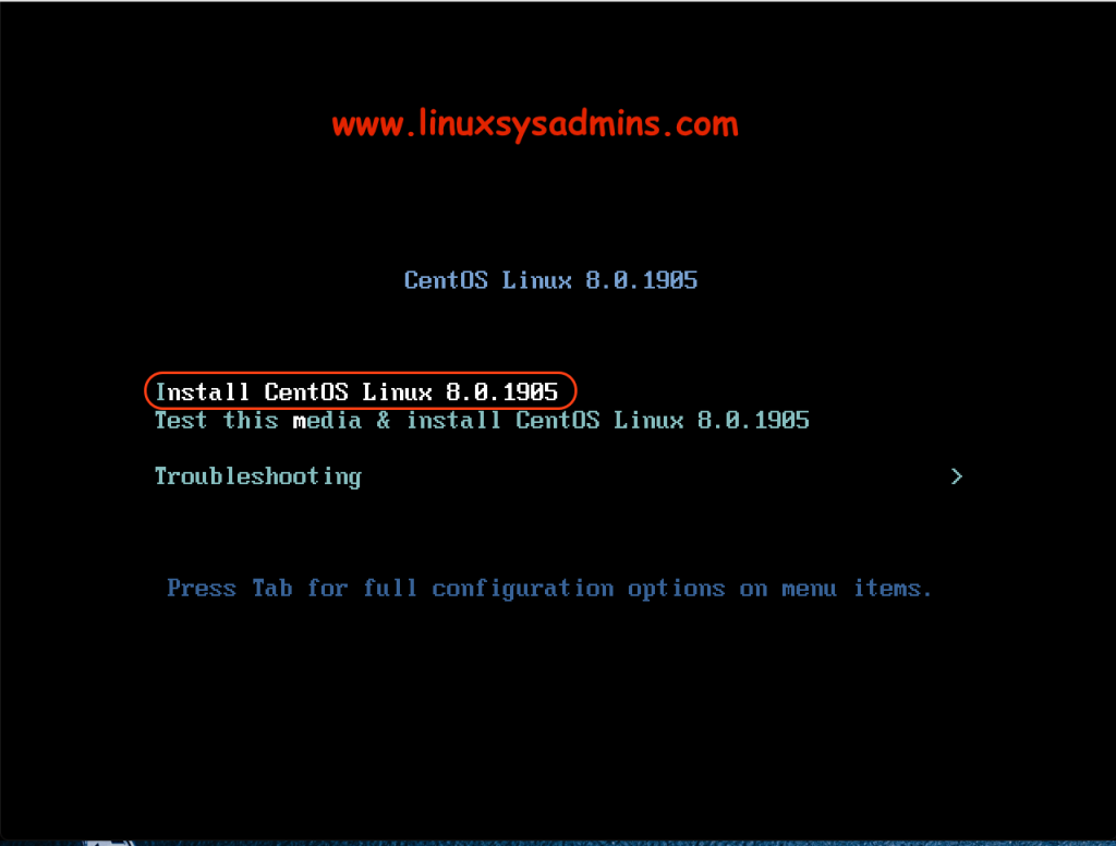 Staring CentOS Linux 8 Installation