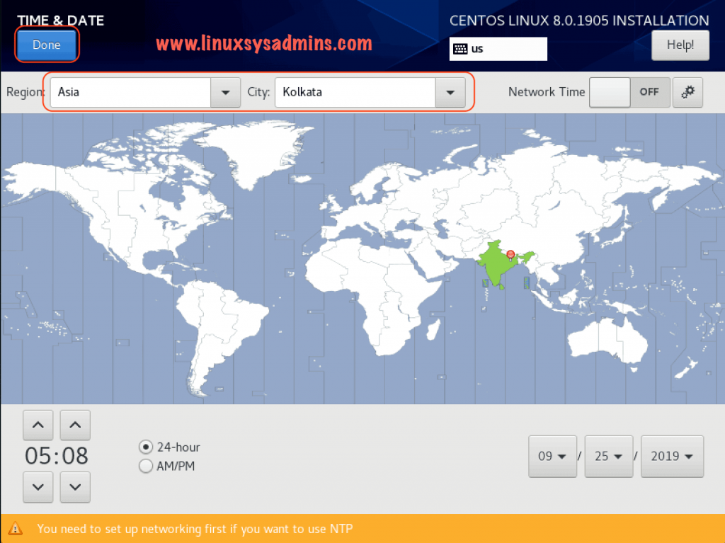 Choosing timezone