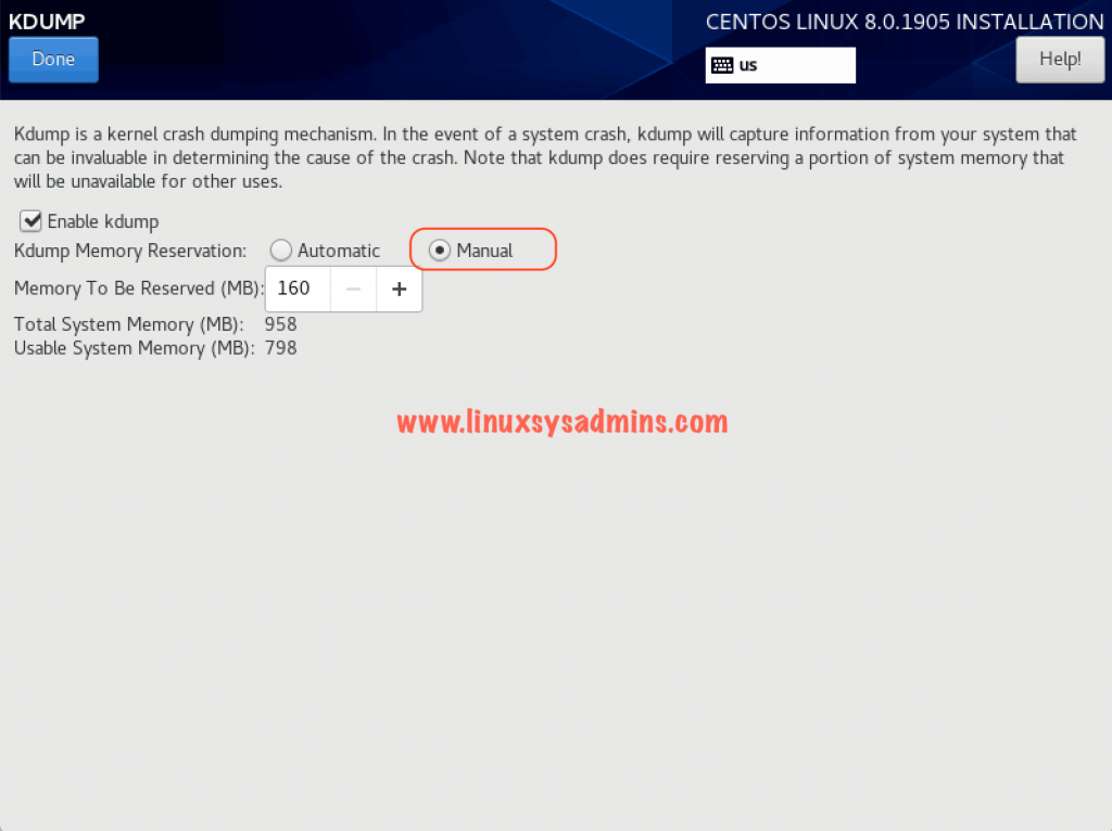 Configuring kdump