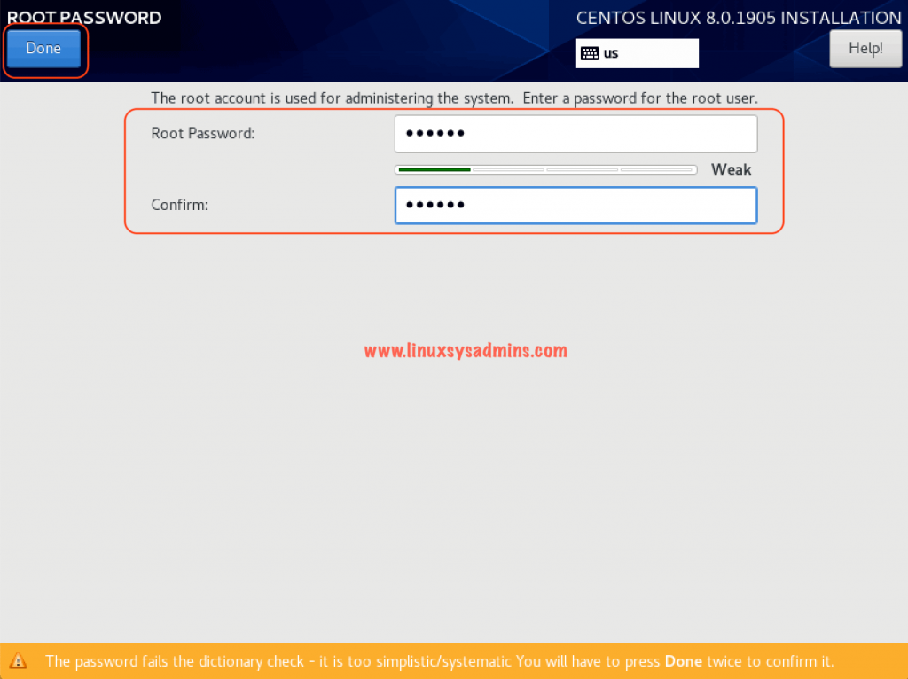 Create a strong root password for CentOS Linux 8