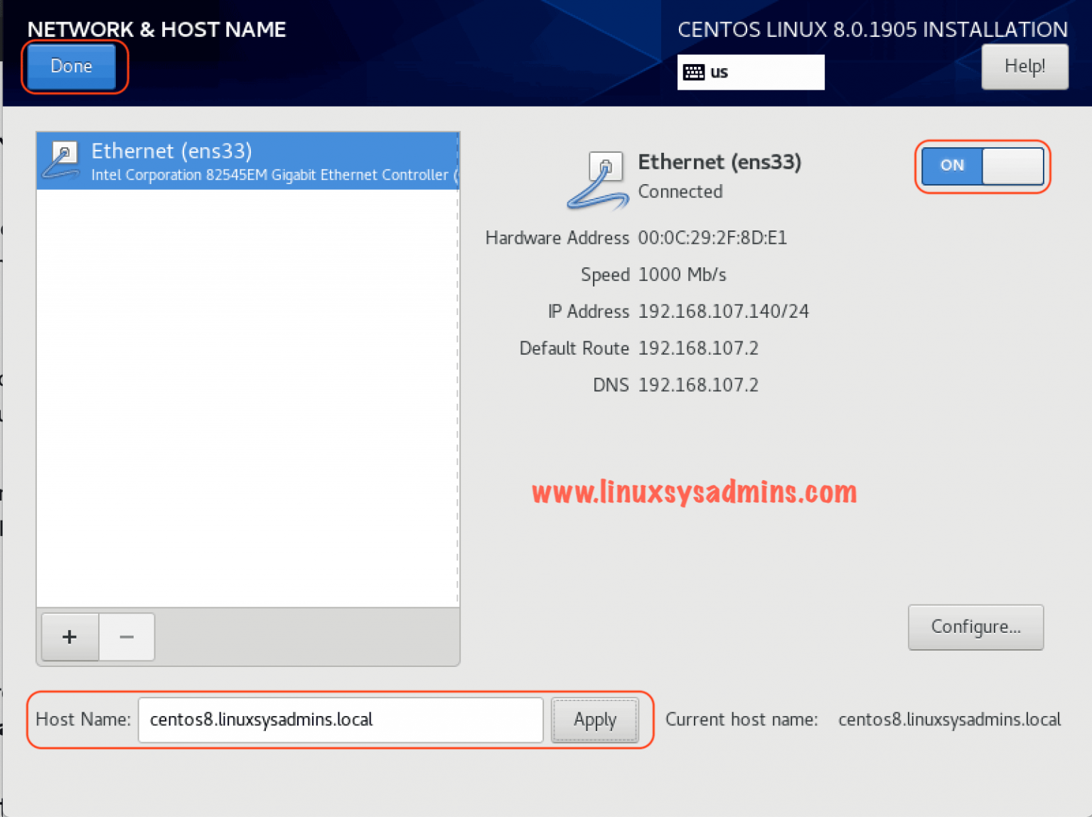 Hostname. Centos 8
