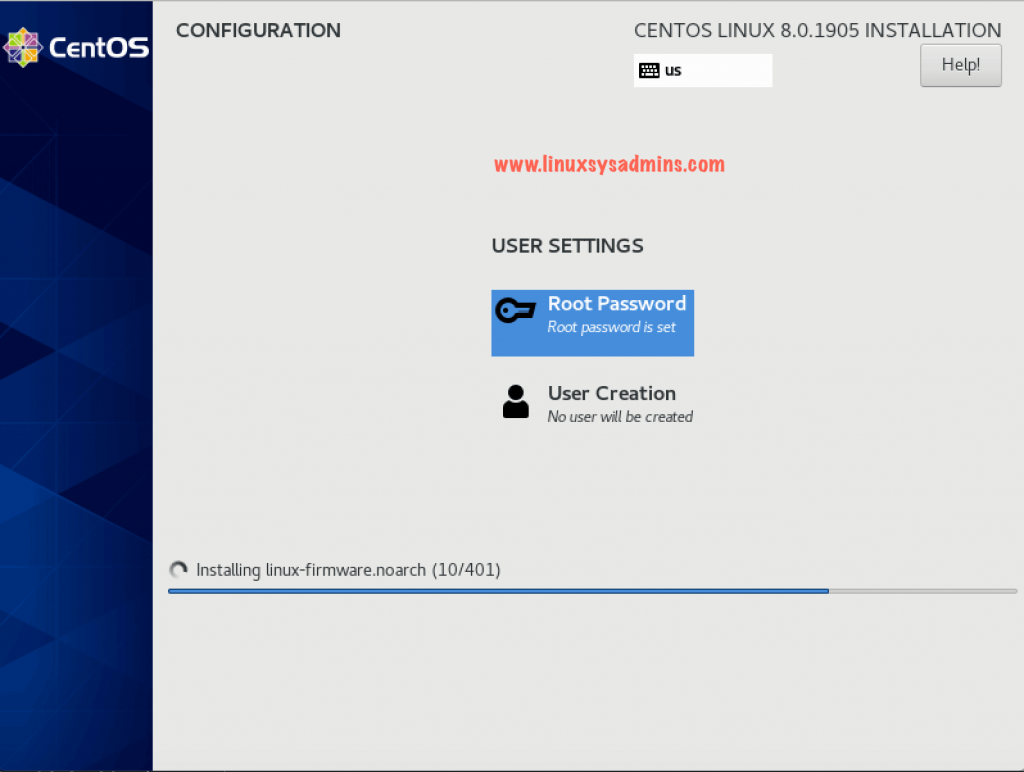 CentOS Linux 8 Installation in Progress