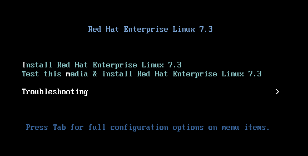 RHEL ISO boot screen