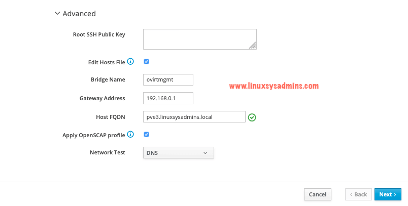 Enter the RHEV Manager details advance