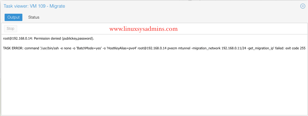 Proxmox VM migration Permission denied