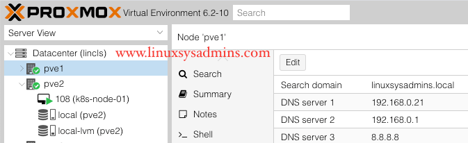 Proxmox DNS entry