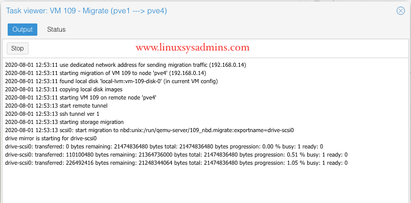 Promox VM migration success