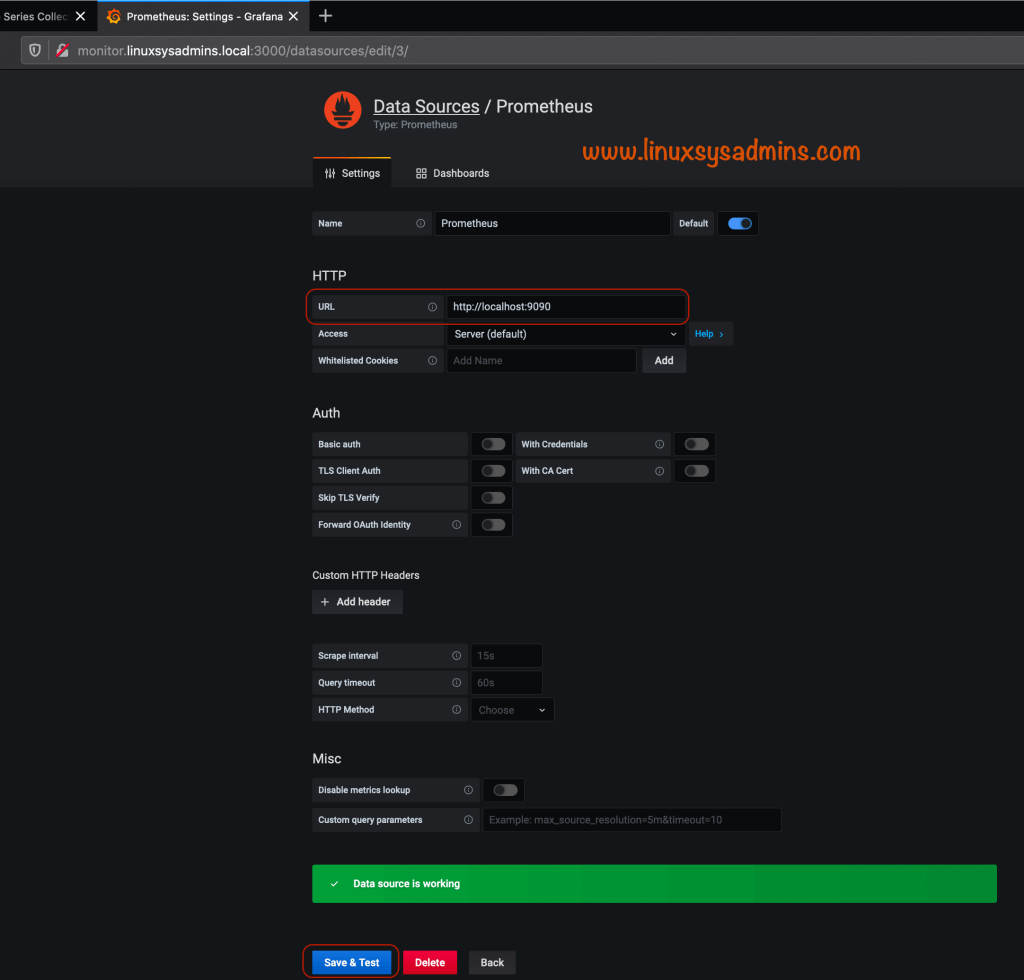 Configure prometheus source