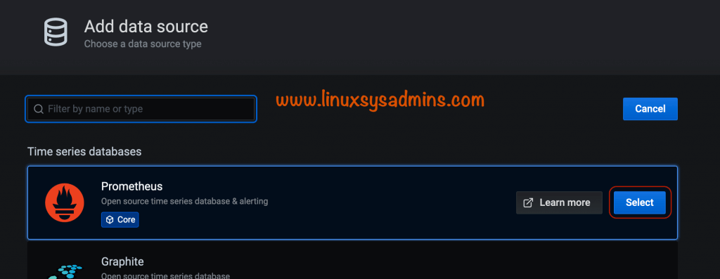 Select prometheus as source