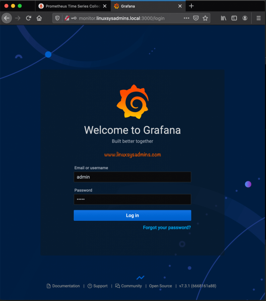 Grafana Dashboard login