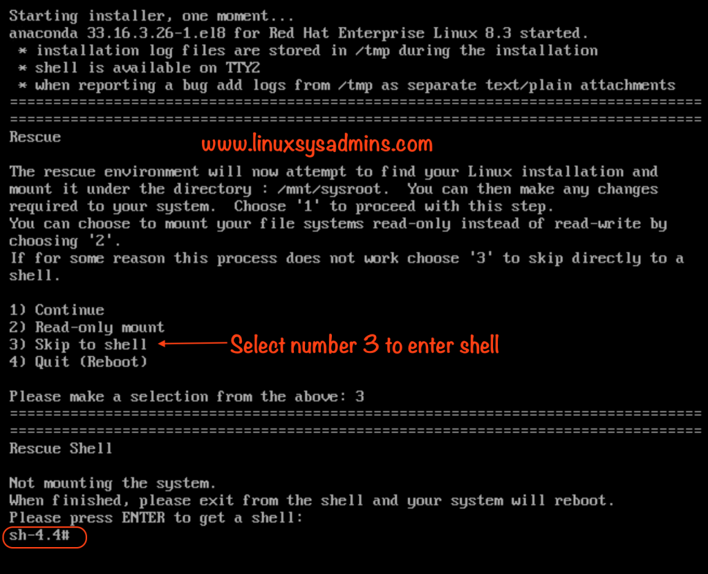 RHEL Rescue shell