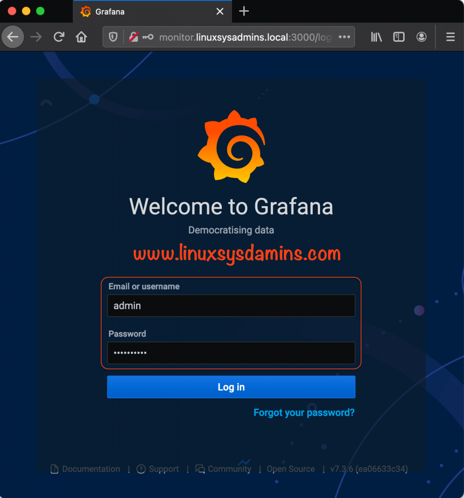 Login to grafana