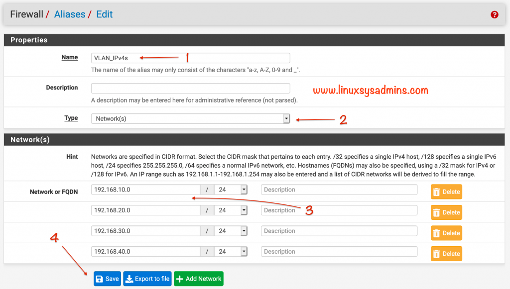 Creating firewall IP aliases