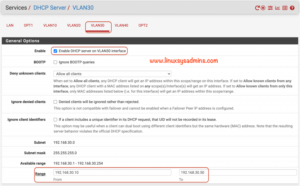 Enable DHCP for VLAN in pfSense